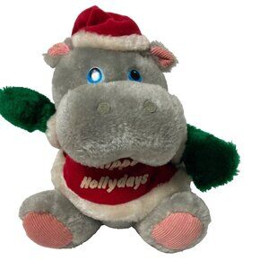 Vintage Russ Berrie Plush Santa Hippo 7" Hippo Hollydays Rare Stuffed Animal